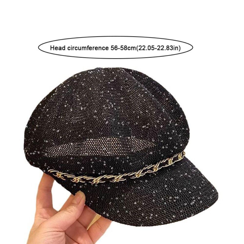 Leather Buckle Hollow Octagonal Hat Sun Protection Peaked Cap Breathable Hat  Spring Summer
