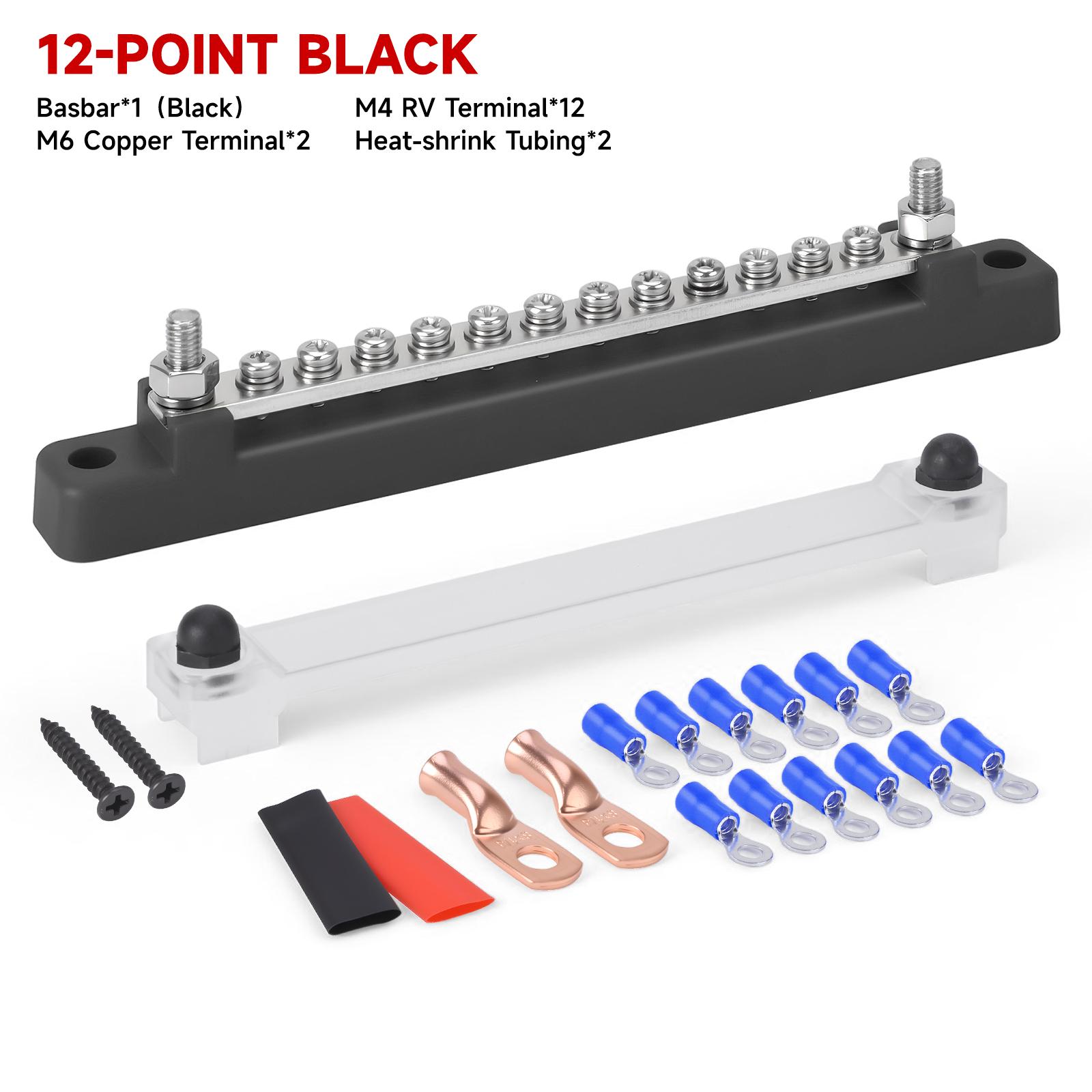 

12Way Terminal Bus Bar M6 Stud Power Distribution Block 12-48V 150A DC Electrical BusBar with Cover For Truck Boat Car Camper RV чорний