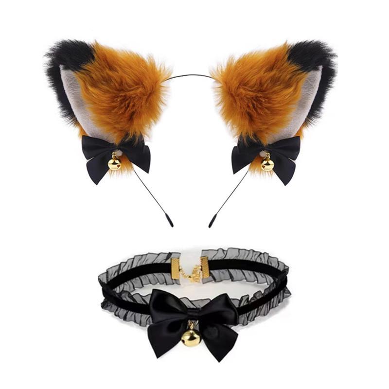 Cat Ear Bell Headband & Choker Set with Tail - Halloween Party Accessories