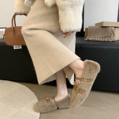 Herbst- und Winter-Rundkopf-Weichsohlen-Oberbekleidung Retro-Verdickte Plüsch-Flachboden-Flauschschuhe Damen Warme Einzelne Schuhe