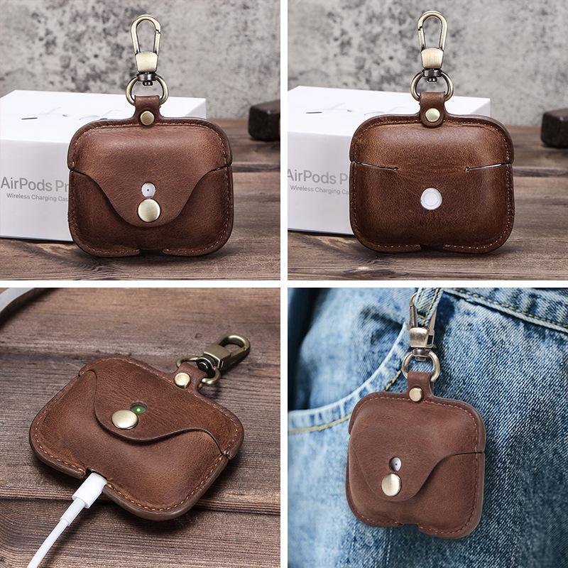 Genuine Leather Snap-Closure Flip Case for AirPods Pro