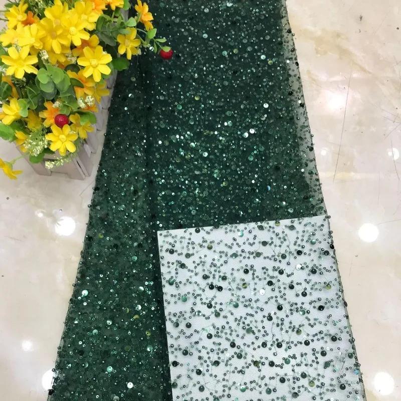 Luxury 3D Sequined Beaded Mesh Embroidered Lace Fabric Handmade Wedding Dress DIY Accessories Width 130cm 1Meter