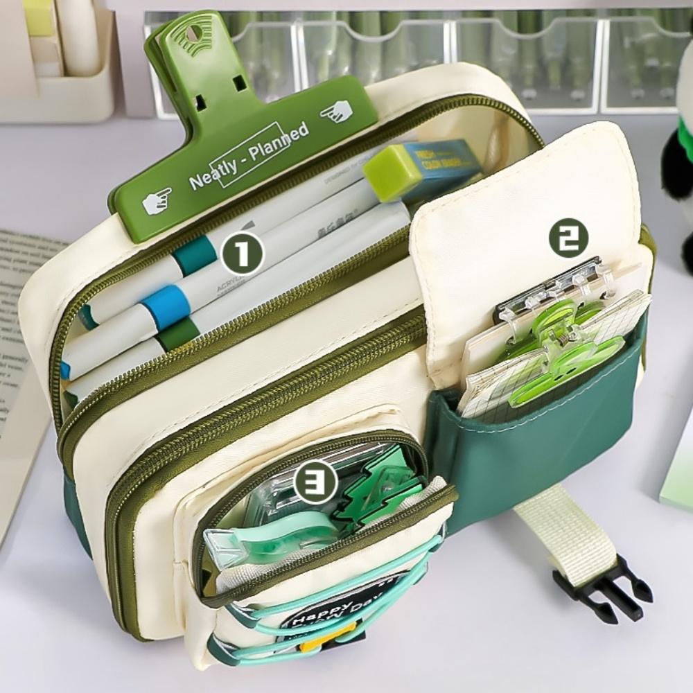 1pcs Workwear Design Student Pen Case Pen Bag Large Capacity Fabric Multi-Compartment Design Pencil Box Stationery