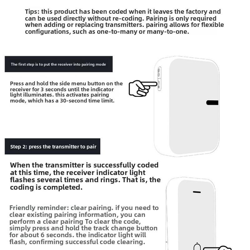 Black Mirror Battery Wireless Doorbell Household Digital Remote Control Music Doorbell Long-distance Elderly Beeper