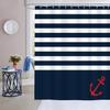 Nautical Striped Shower Curtain Navy Anchor Bathroom Curtain Polyester Fabric Waterproof Shower Curtain Set With Hook