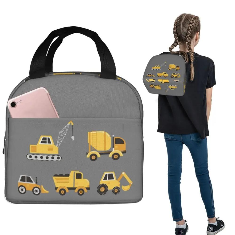 Cartoon Truck Car Tractor Excavator Pattern Insulated Lunch Bag for Women Children Leakproof Food Boxes Thermal Lunch Box Tote