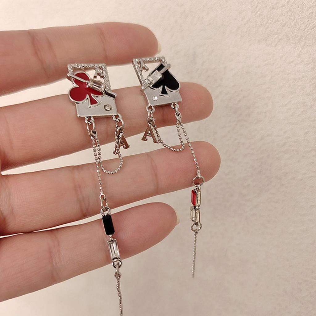 Sweet Korean Tassels Earrings for Women Playing Cards Dangle Drop Studs Ear Rings Sweet Temperament Earwear Accessories