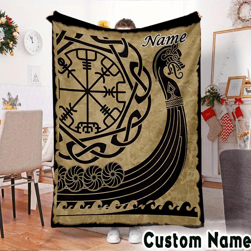 Custom NameViking Blanket Flannel Throw for Sofa, Indoor, Camping, Living Room, Office, Chair, And Bed Soft Birthday Christmas Gift