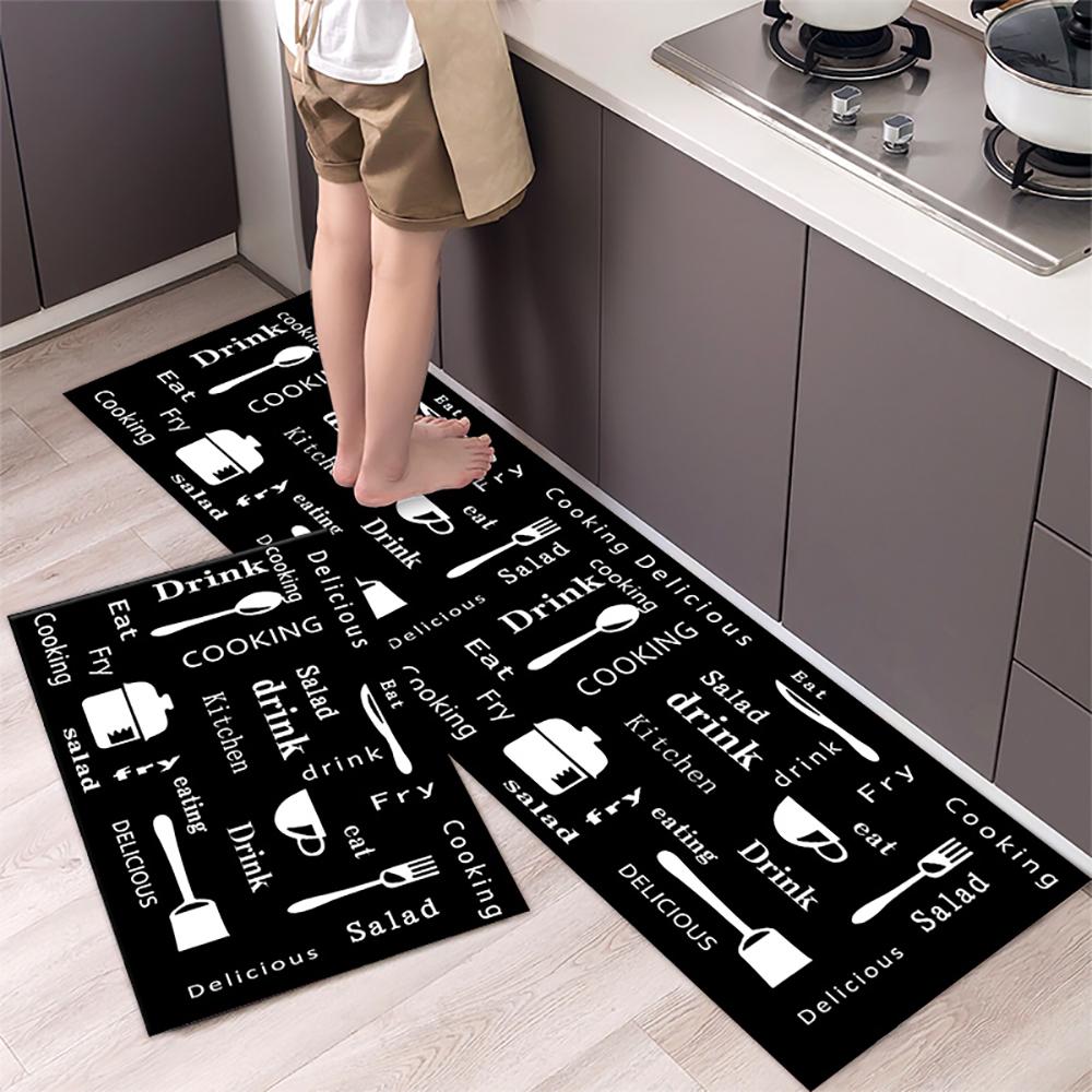 Polyster Waterproof Oilproof Kitchen Mat Printed Antislip Bath Mat Soft Bedroom Floor Mat Living Room Carpet Doormat Kitchen Rug