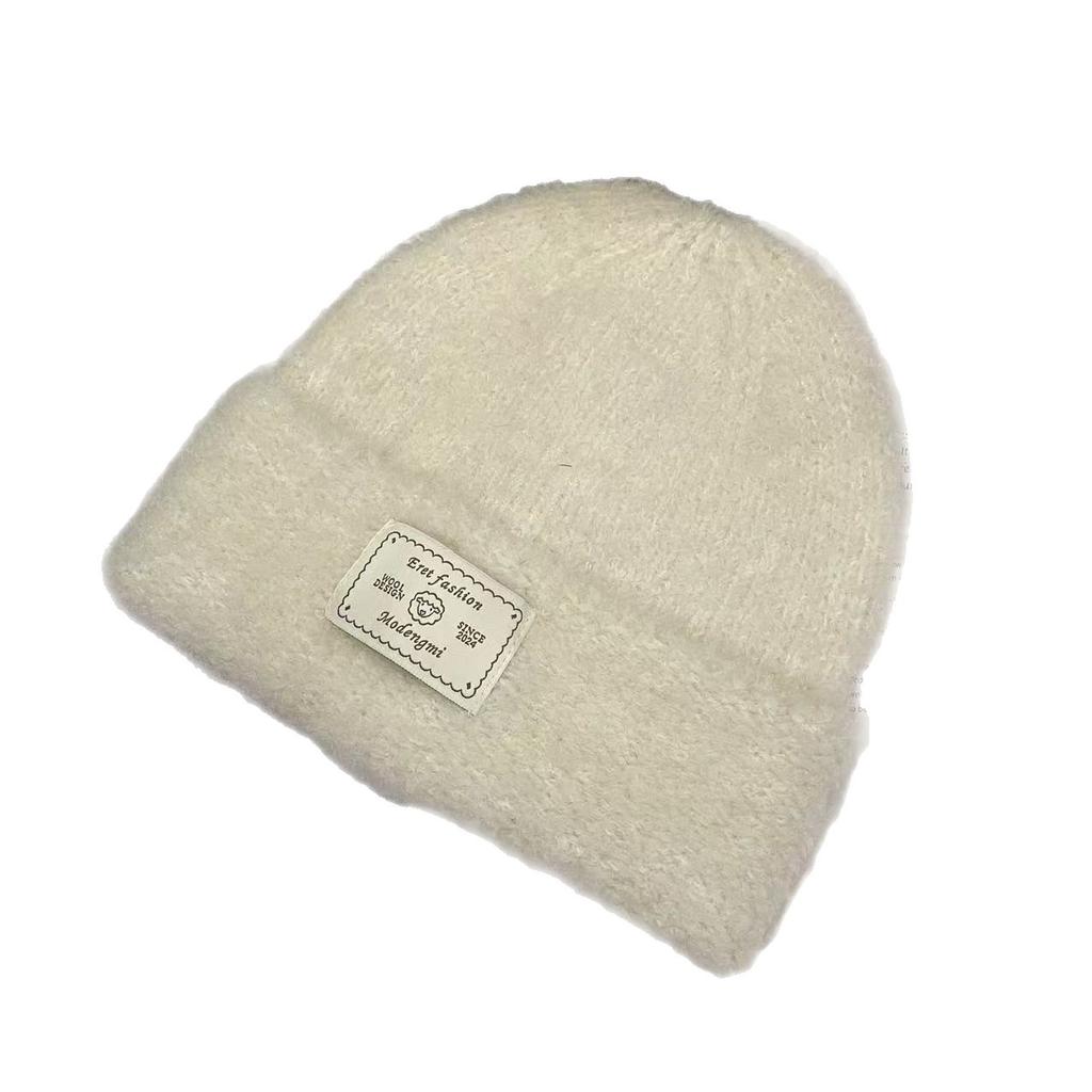 Patch Knitted Hat for Women In Autumn and Winter Warm and Ear Protecting Soft and Waxy Thickened Plush Woolen Hat Showing A Trendy Face