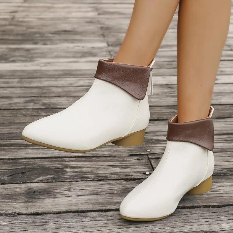 

Fashion 2025 Fashion Shoes Female Back Zipper Women s Boots New Color Matching Modern Boots Women Sexy Pointed Toe Ankle Boots Zapatos 35 покинуть белый