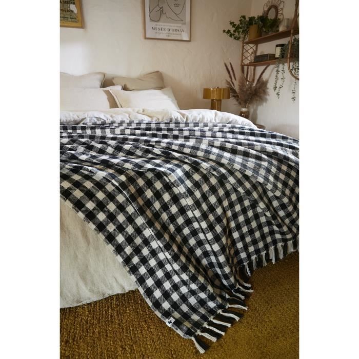 Couvre lit - Gabriel - 240 x 260 cm - Noir - 100% PET - Tendance et agréable au toucher