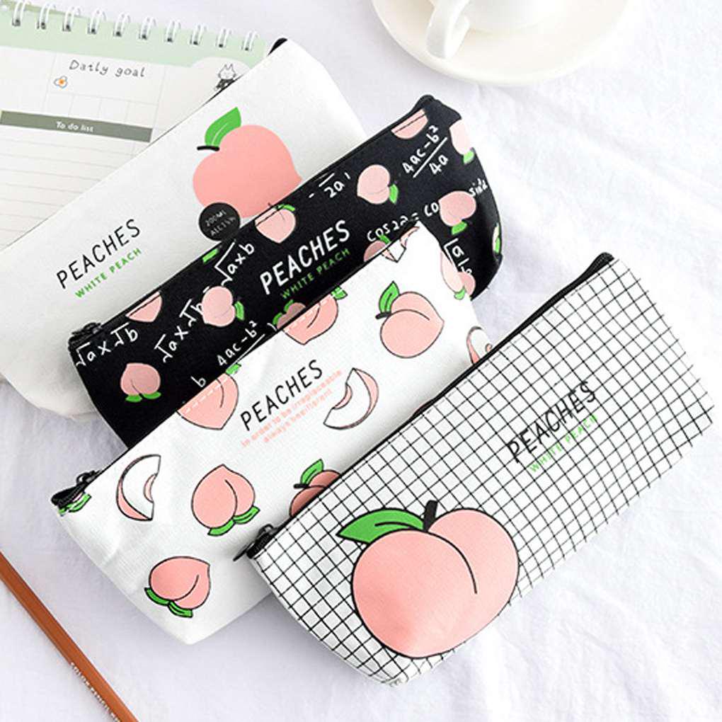 Fruit Printed Zipper Pencil Bag Students Pen Cases Stationery Office Supplies
