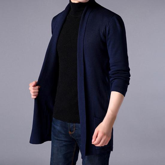 Winter Coat Solid Color Slim Casual Cardigan Warm Men Sweater Coat for Daily Wear
