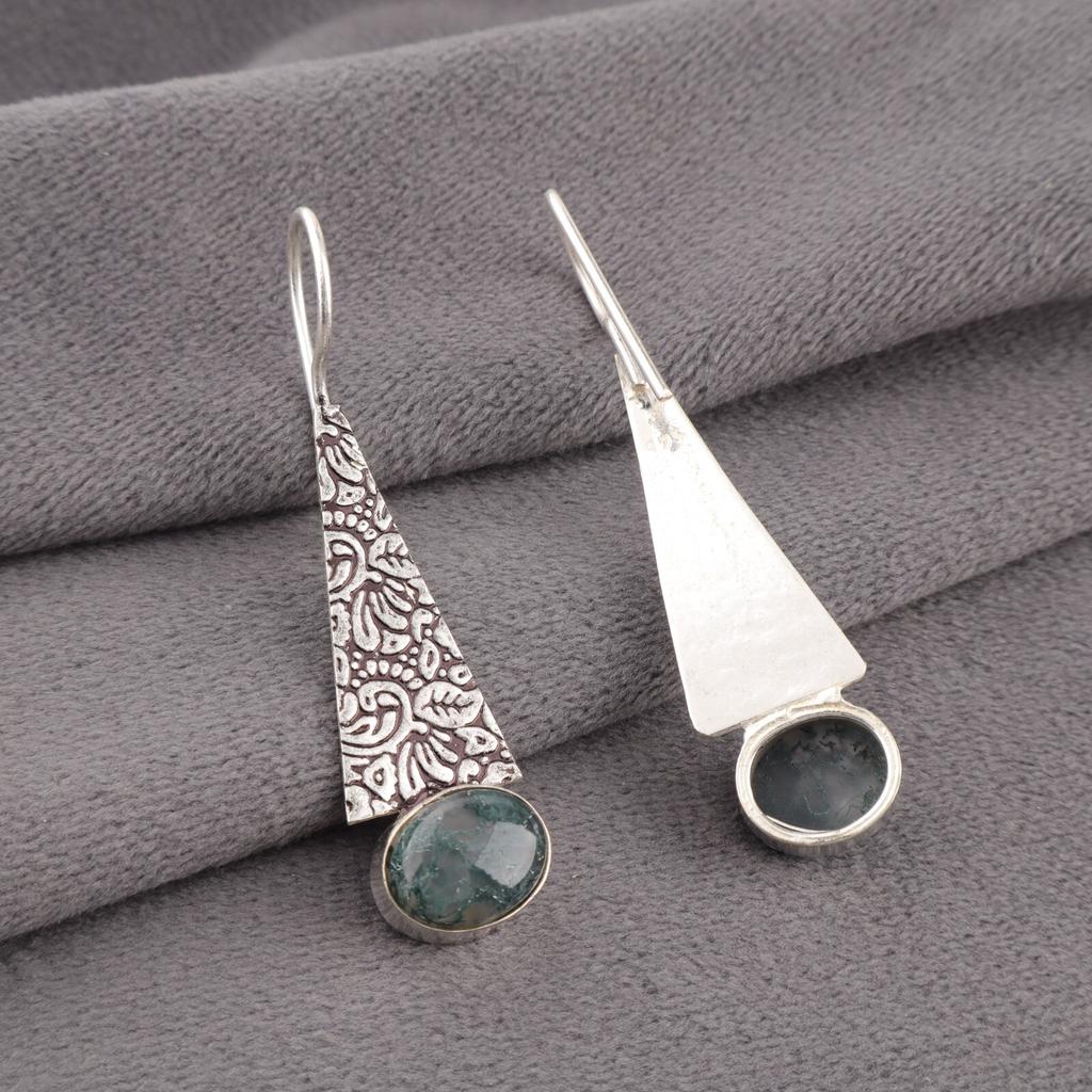 Natural Moss Agate 925 Sterling Silver Jewelry Handmade Earrings 1.9" For Women EE-165-29