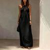 European and American style neck dress women's summer V-neck high-heeled holiday style long dress