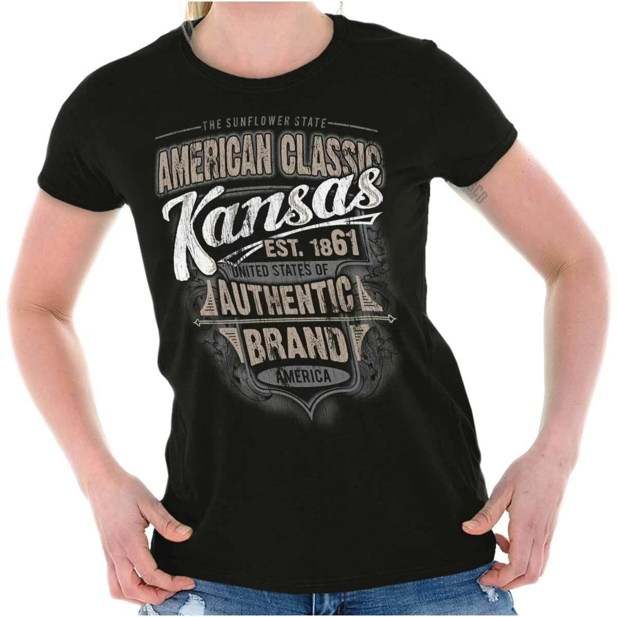 Kansas American Souvenir Country KS USA Gift Womens Top Junior Graphic Tee L