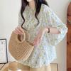 Women's Summer Floral Printed Shirt Korean Cotton Loose Tops Casual Blouses