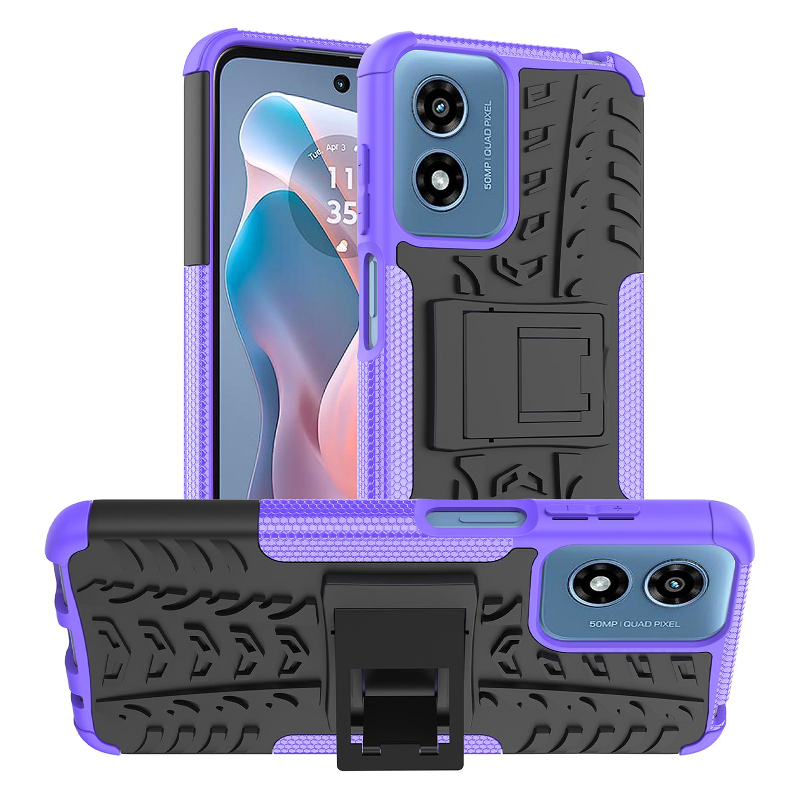 

For Motorola Moto G Play (2024) 4G Case Kickstand PC+TPU Tyre Pattern Non-slip Phone Cover Purple