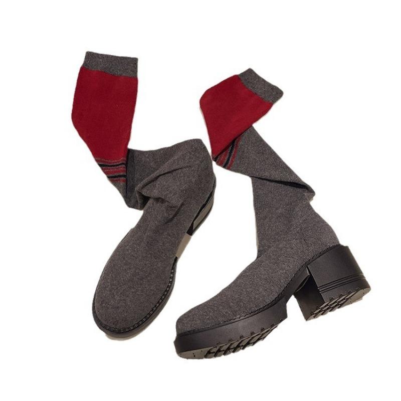 Large size over-knee knitted socks and boots for women's autumn new trendy thick heel thick sole heightened and thin women's boots