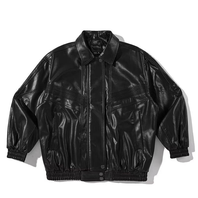 

trendy stand-up collar locomotive leather jacket cotton clothes men s loose windproof new Korean version trend thickened PU leather jacket jacket XXXL