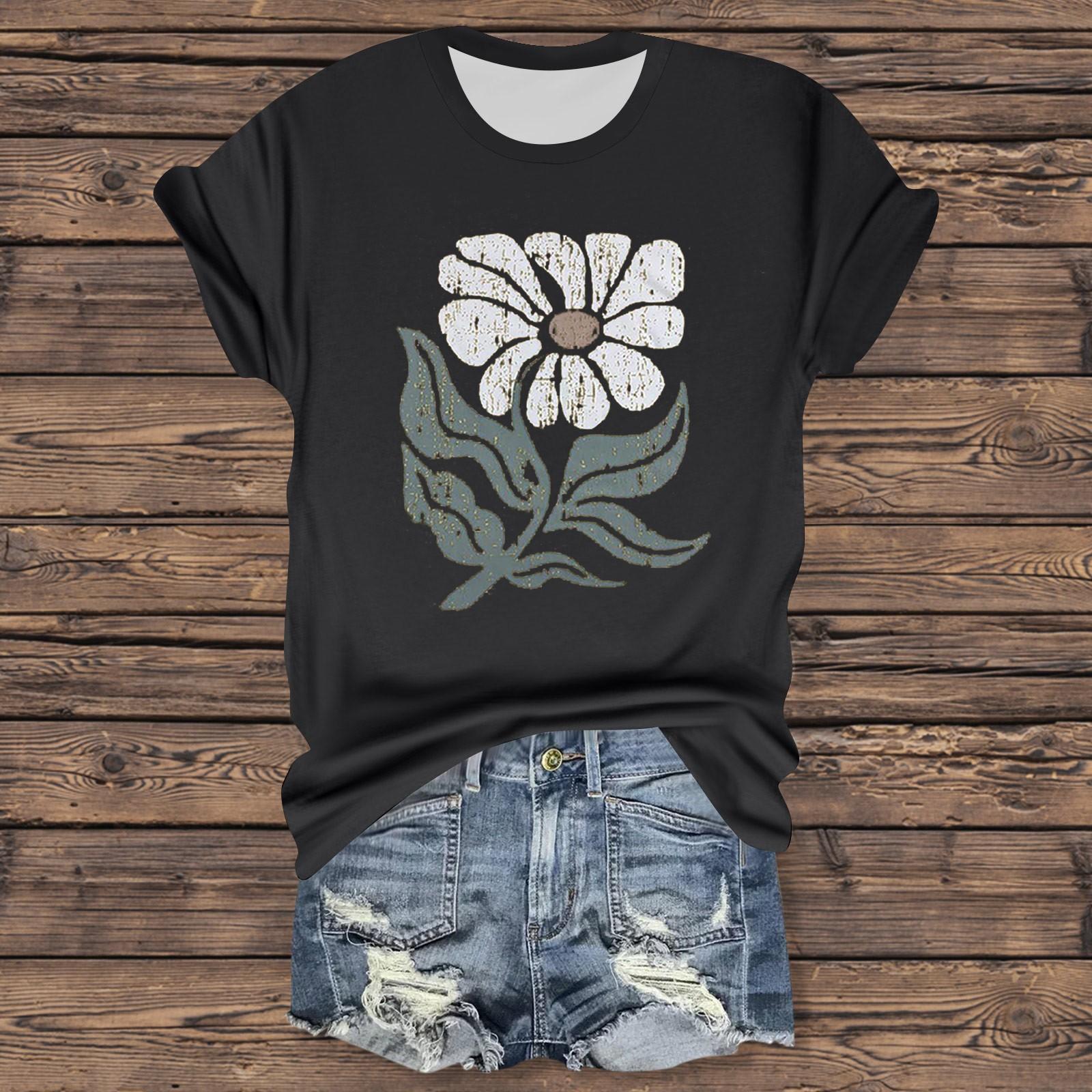 

Женская повседневная футболка с принтом, пуловер с круглым вырезом, топ с короткими рукавами L чёрный