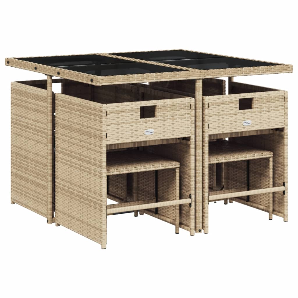 Vidaxl 9-Cz. Garden Furniture Set With Cushions, Beige, Poly Rattan