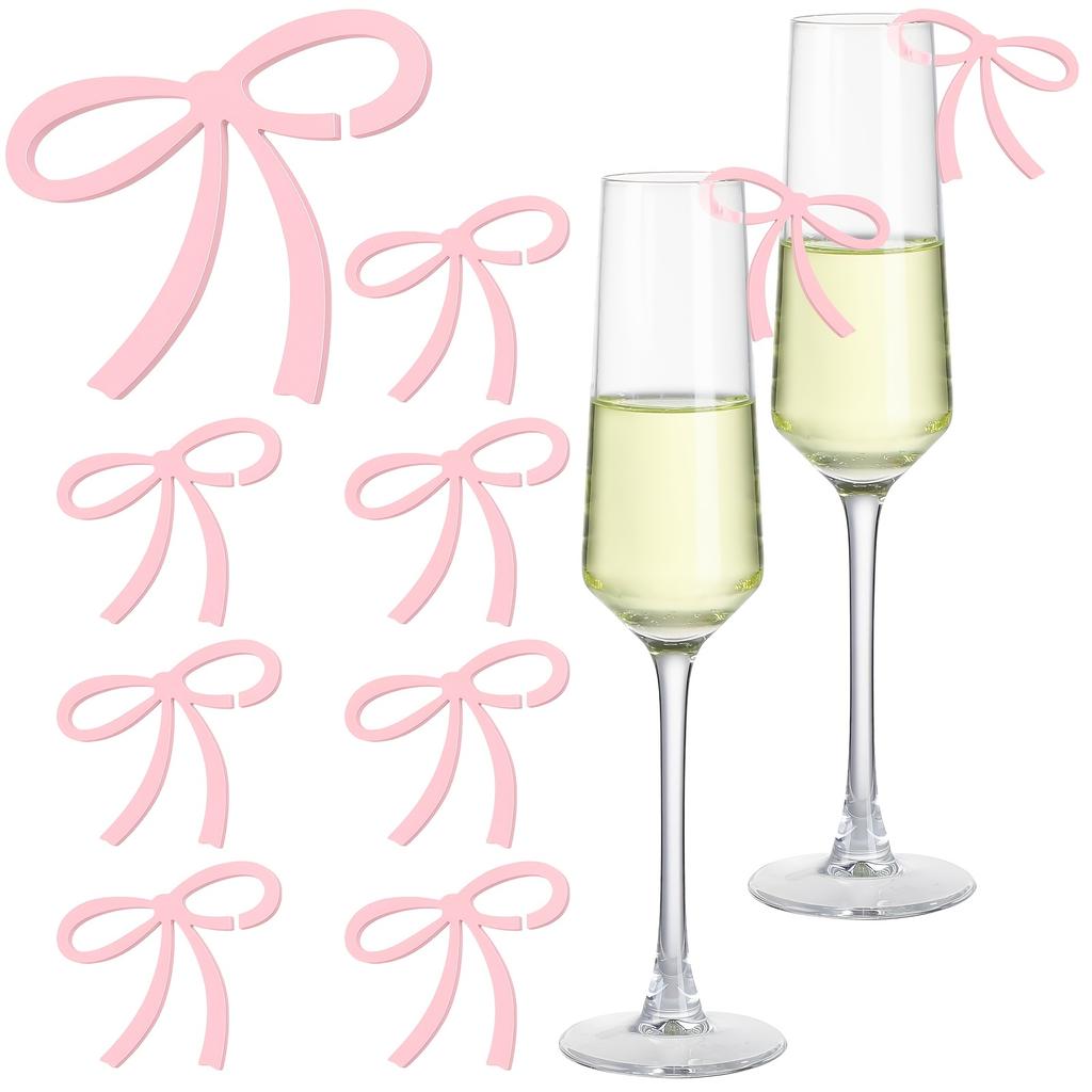 Acryl-Schleifen-Wein-Krawatten-Getränkeetiketten, Wein-Glas-Schmuck für Hochzeiten, Geburtstage, Schleifen-Motto-Party-Dekoration, Bar, DIY-Bastelarbeiten