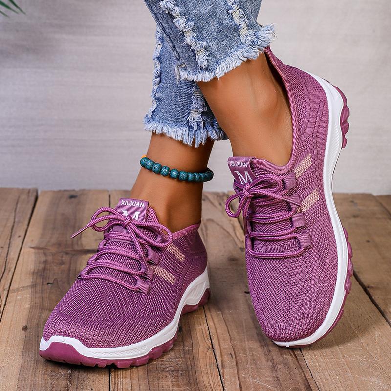 Fashion Women's Casual Running Shoes Soft Sole Breathable Knitted Sneakers Woman Comfort Non Slip Walking Shoes Purple Platform Sneakers