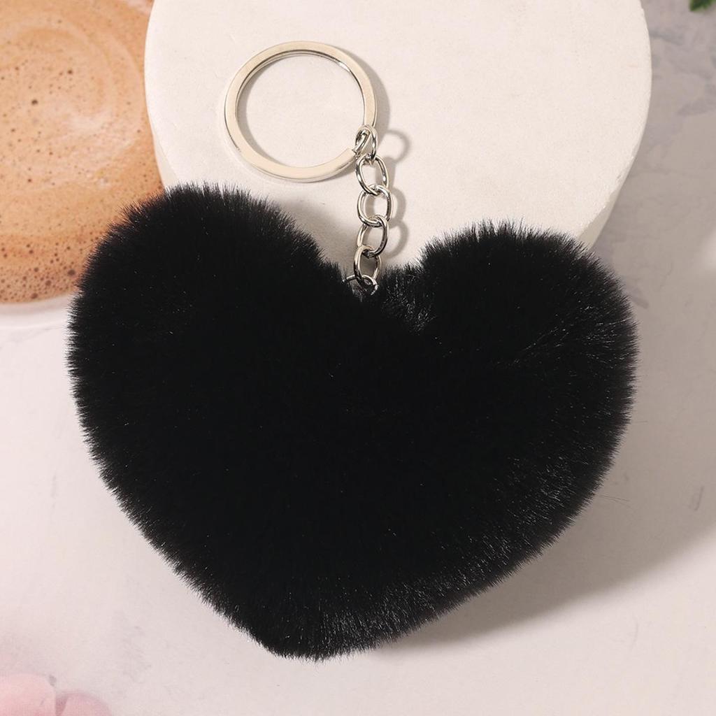 Duolingo Faux Rex Rabbit Fur Heart Keychain: Cute Pendant for Bags & Cars