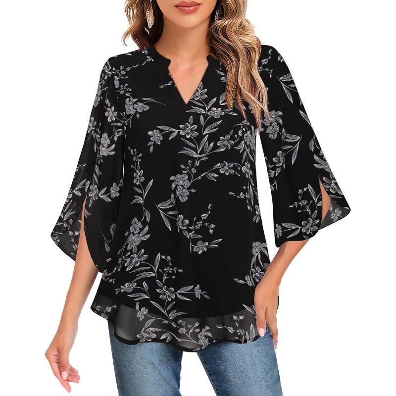 Fashion Loose Casual Summer Chiffon Blouse Women Loose V-neck Shirt Elegant Short Sleeve Solid Color Top Office Ladies Female Basic Women's Clothing