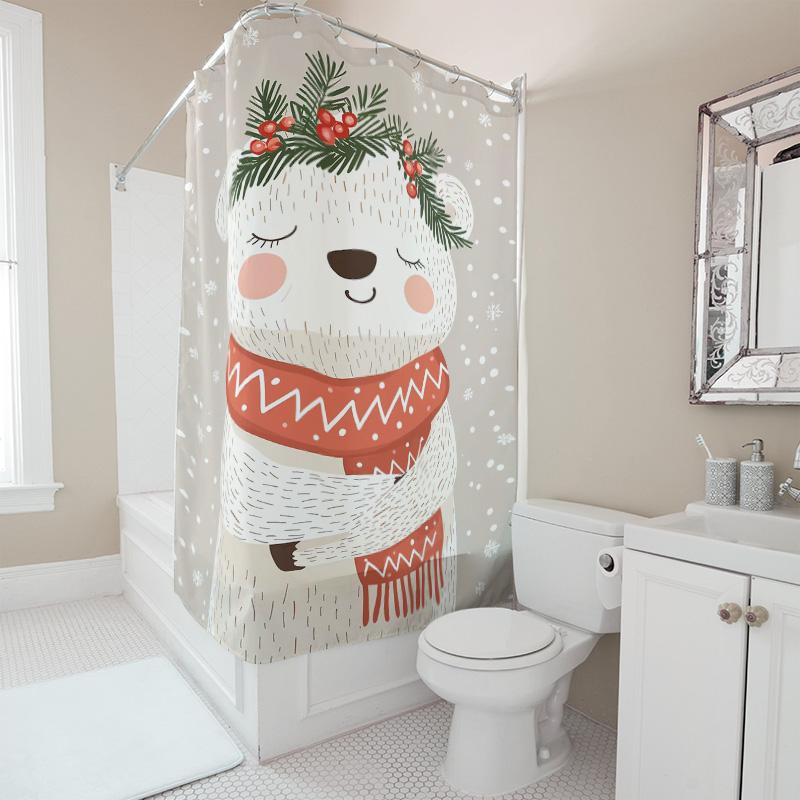 Tuniu Cute Polar Bear Bathroom Shower Curtain Funny Animal Forest Backdrop Waterproof Decor