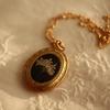 14K Gold Niche Vintage Necklace with White Dried Flower Photo Frame