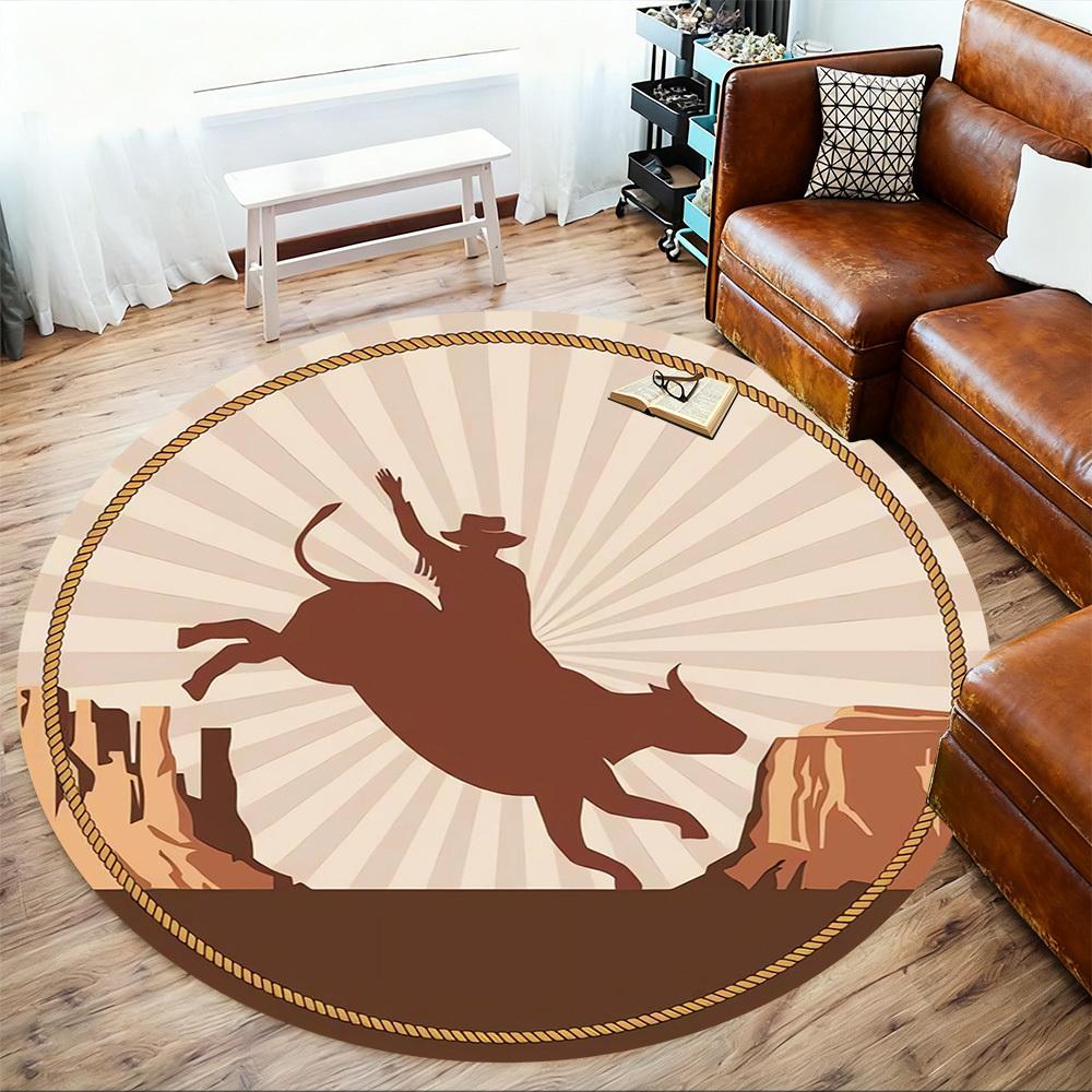 1pc Bull RidingRodeo Round Chair mat Area Rug - Non-Slip, Floor Mat for Office, Bedroom, home decor Christmas Gift p0811336