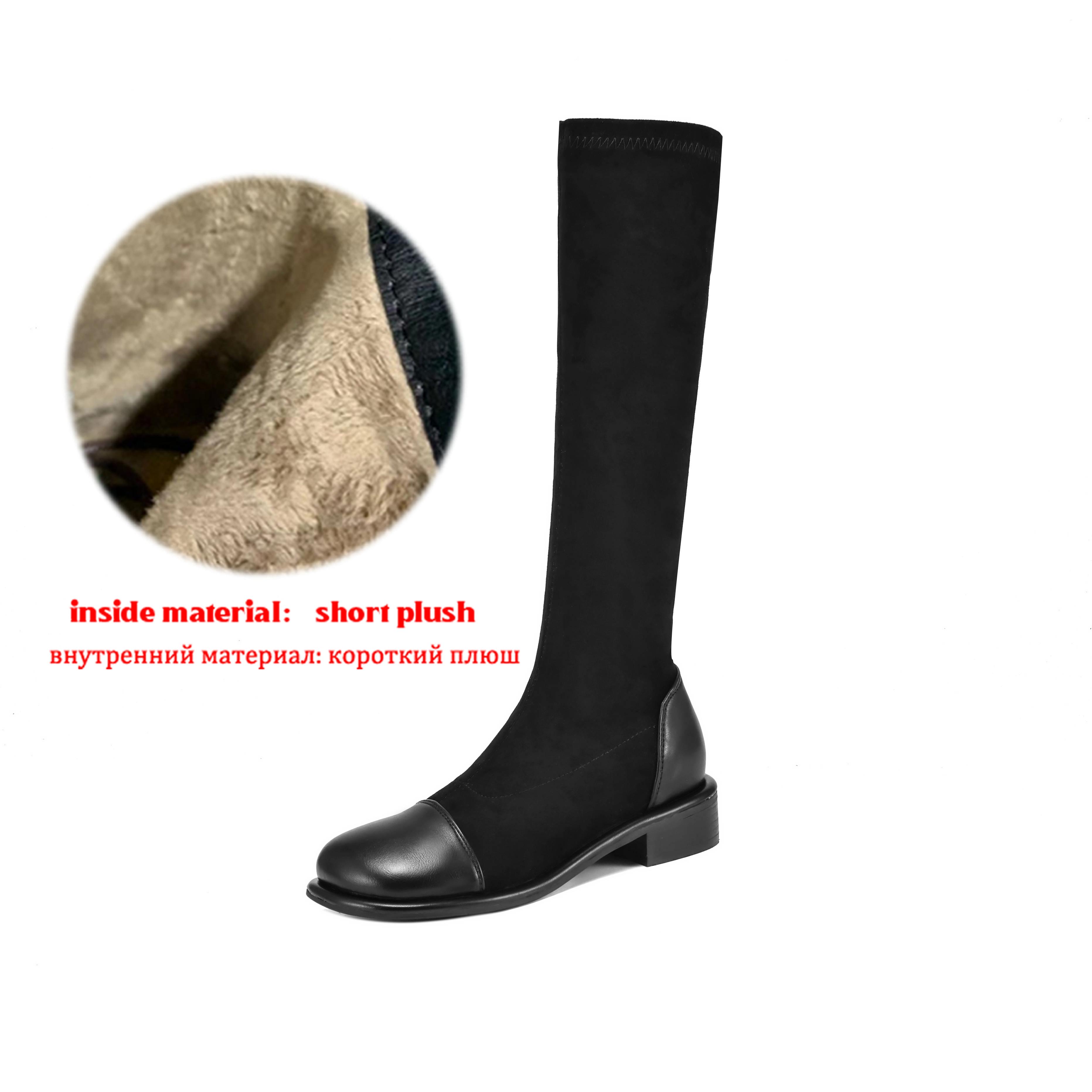 

Krazing Pot Microfiber Autumn Winter Shoes Low Heels Size 43 Long Boots Half Boots Zip Stretch Thigh High Boots 43