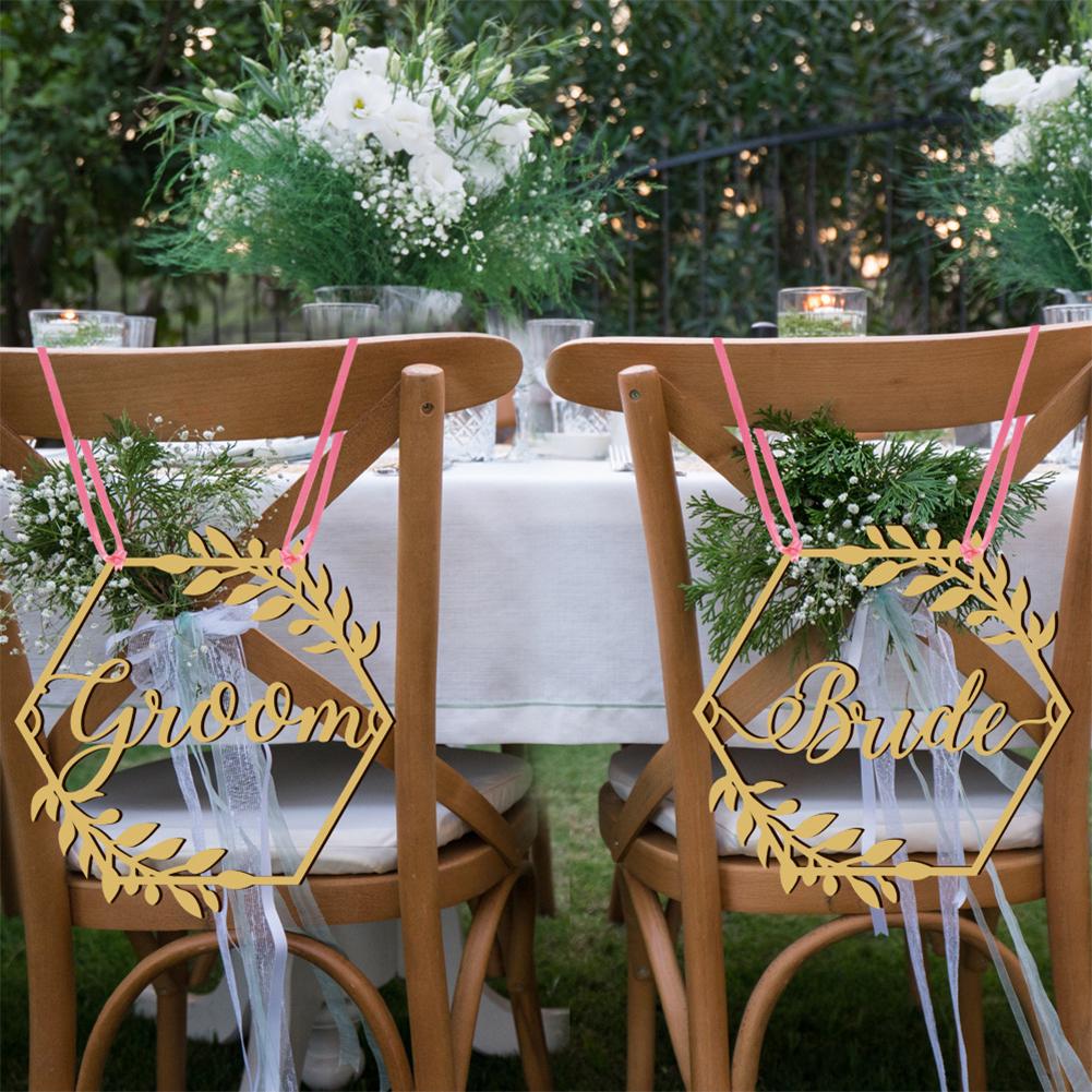 1 Pair Wooden Chair Sign Bride Groom Sign Chair Decor Chair Back Hanging Pendant For Wedding Decorations