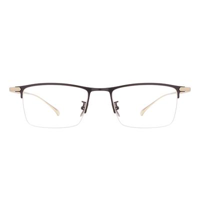 Men's Business High Quality Large Titanium Spectacle Browline Rectangular Half Rim Glasses Frame For Optical Prescription Lenses