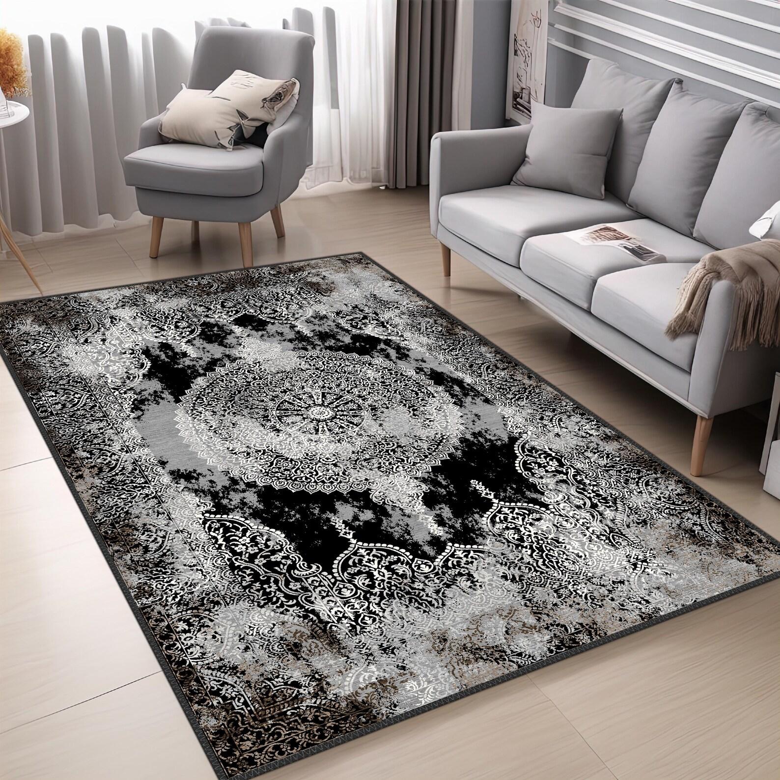 

Gothic Red Floral Rug Dark Baroque Style Washable Polyester Area Mat Living Room Bedroom Retro Home Decoration 40x60cm