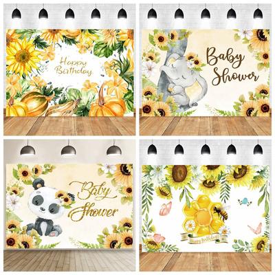 Wild One Jungle Animal Sunflower Backdrop Baby Shower Birthday Party Photo Background Decor