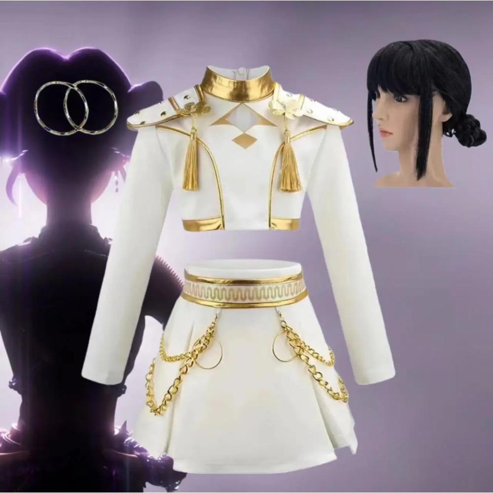 Dämon Halloween Karneval Jäger Idol Rollenspiel Anzug Familien Cosplay Kostüm Mädchen Weißer kurzer Rock + Oberteil Bühnenauftritt cos