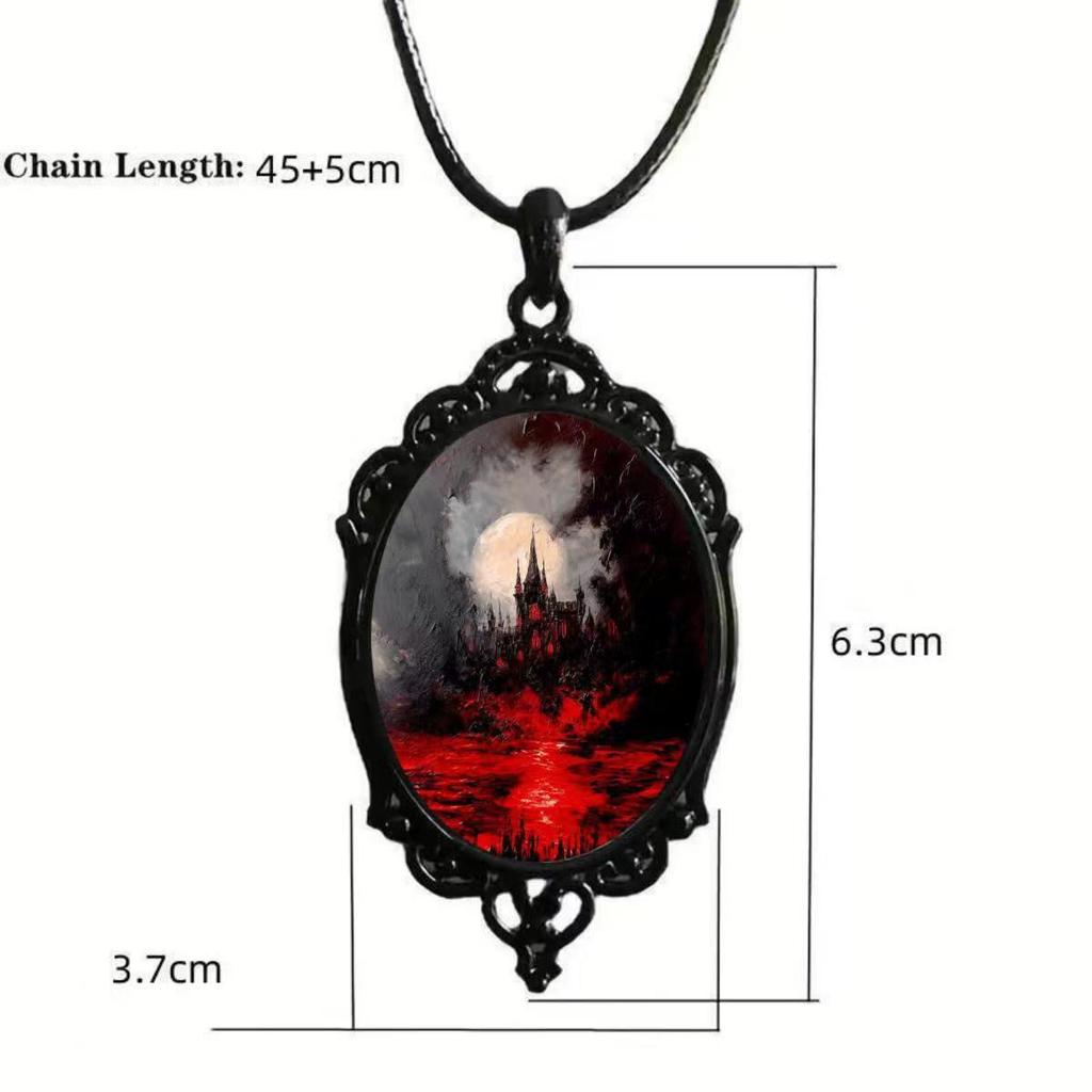 Vintage Oval Glass Alloy Pendant Necklace Jewelry