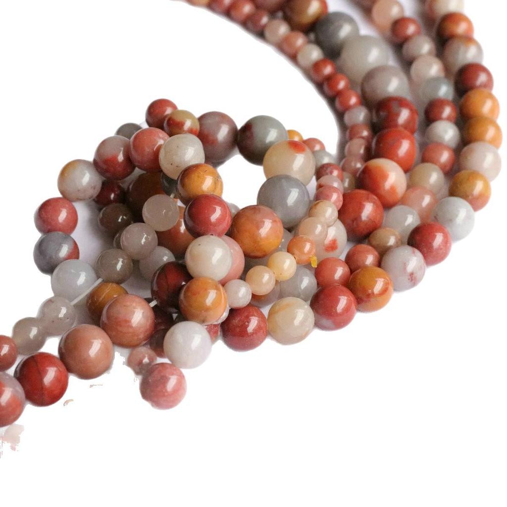 Tri-Color Petrified Wood Jade Beads (Round, 6-12mm) for DIY Jewelry Crafting