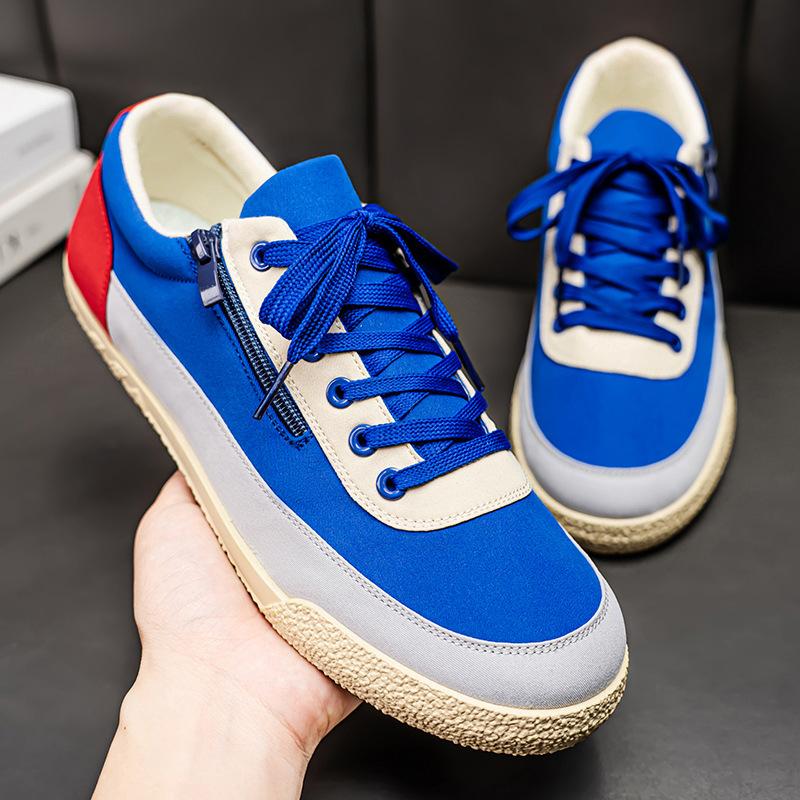 

Мода Модный тренд Холщовые повседневные туфли для мужчин 2025 Лето Новые Универсальные Удобные Спортивные туфли с цветными блоками Низкий верх Плоские кеды 38 синий