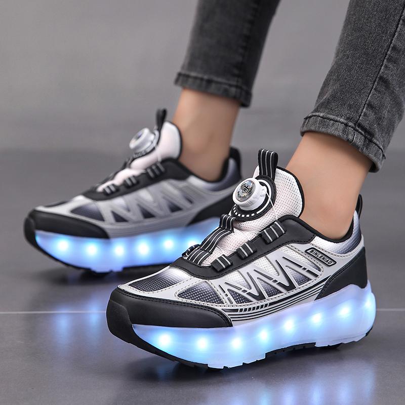 Four-wheel Running Shoes Detachable Flat Shoes Rechargeable USB Luminous Sports Light Shoes Girls Roller Skates Boys Shoes