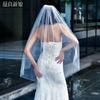 All Over Scattered Pearl Sheer Tulle Bridal Veil, Single Layer Plain Ivory Wedding Veil For Lace Satin Gown Pre-Wedding Elopement Portrait Shoot