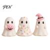 Halloween Tabletop Decor Cute Ghost Resin Figurine, Candy Pumpkin Witch Hat Ornament Desk for Girls, Pink White Kawaii Desktop Figurine Kids