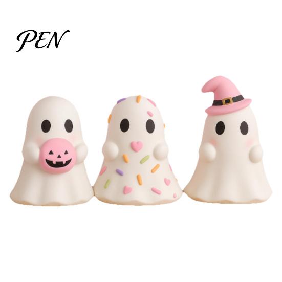 Halloween Tabletop Decor Cute Ghost Resin Figurine, Candy Pumpkin Witch Hat Ornament Desk for Girls, Pink White Kawaii Desktop Figurine Kids
