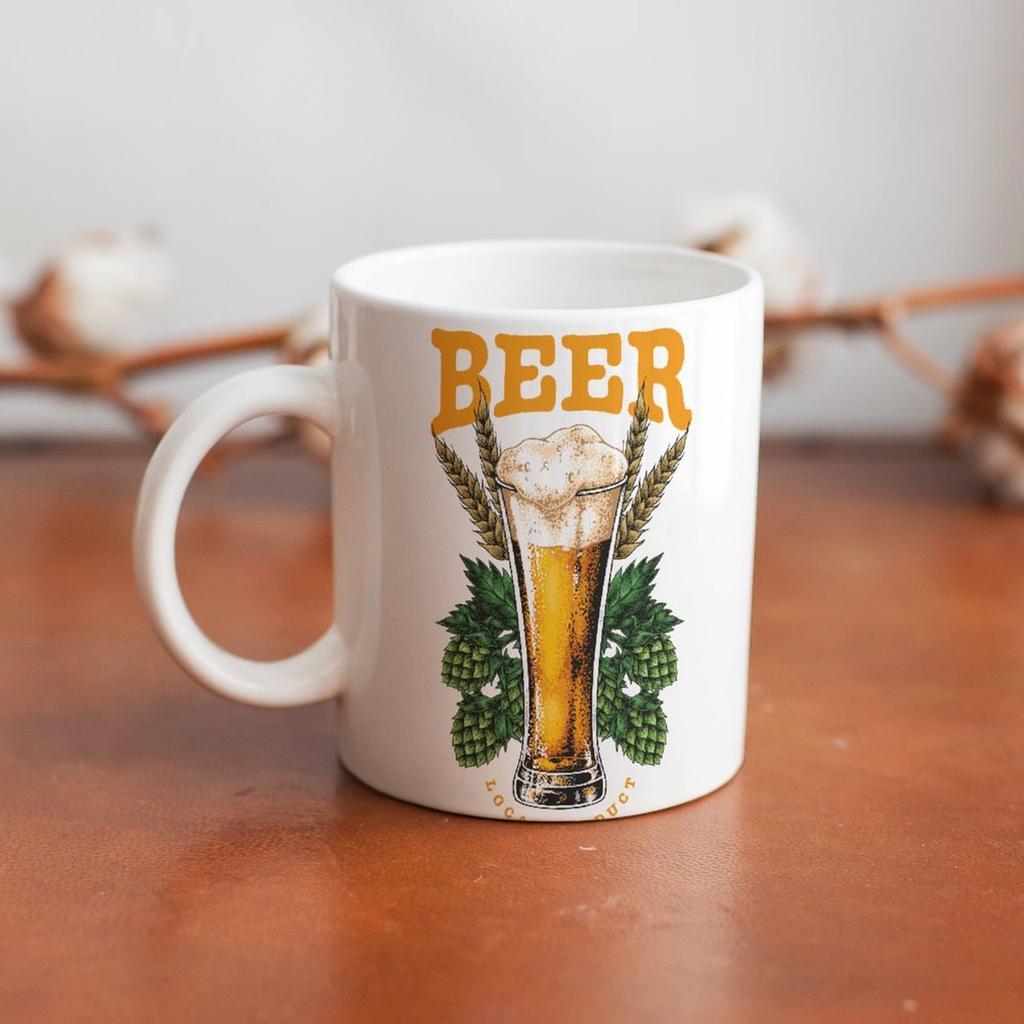 1pc 11oz Double-Sided Printed Beer Lover Mug, Lightweight Ceramic Daily Cup