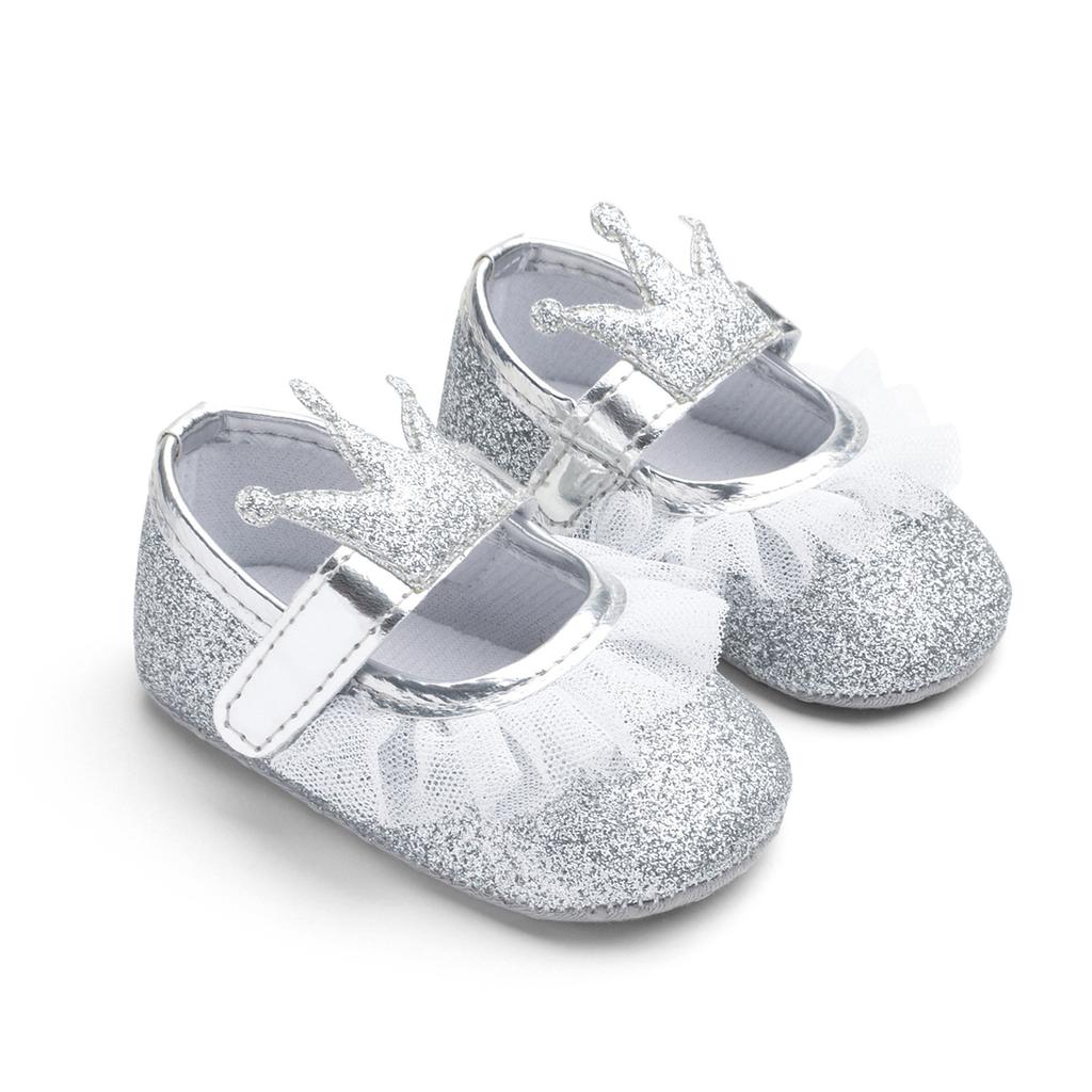 Scarpe Principessa con Bordo in Filato Moda Forma di Corona Fondo Morbido Scarpe per Bambini Piccoli