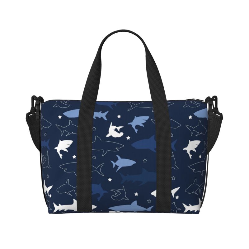 Cute Cartoon Sharks Pattern Travel Duffel Bag Unisex Multipurpose Workout Luggage Bags Lightweight Waterproof Portable Handbag